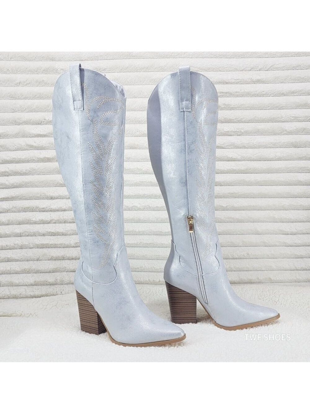 Cruising Brushed Metallic Western Cowgirl Knee Boots Silver